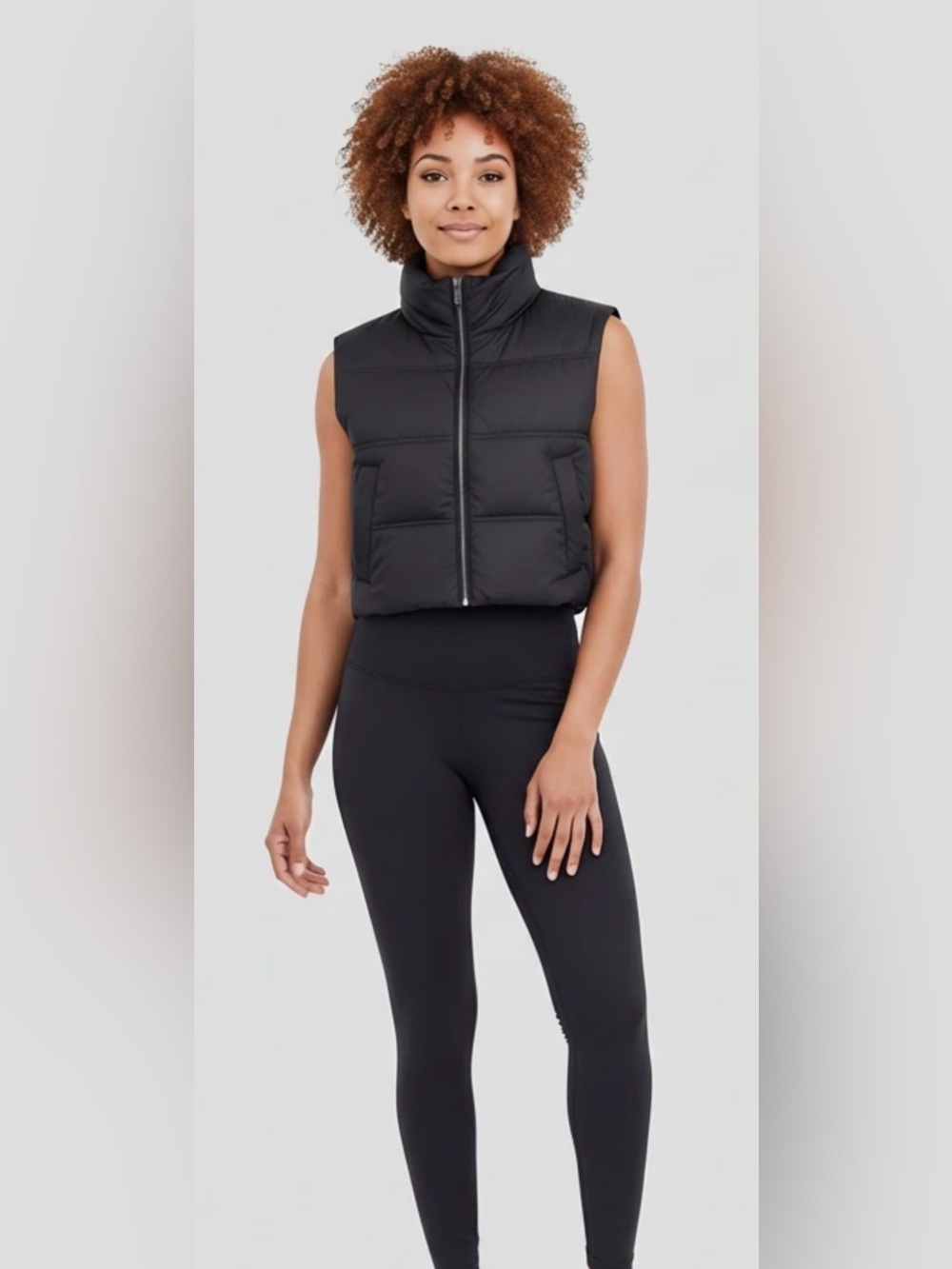 Zara Leather Effect Short Puffer Black Cropped Vest $70